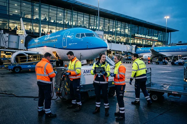Schiphol ground crew at work on the airport apron