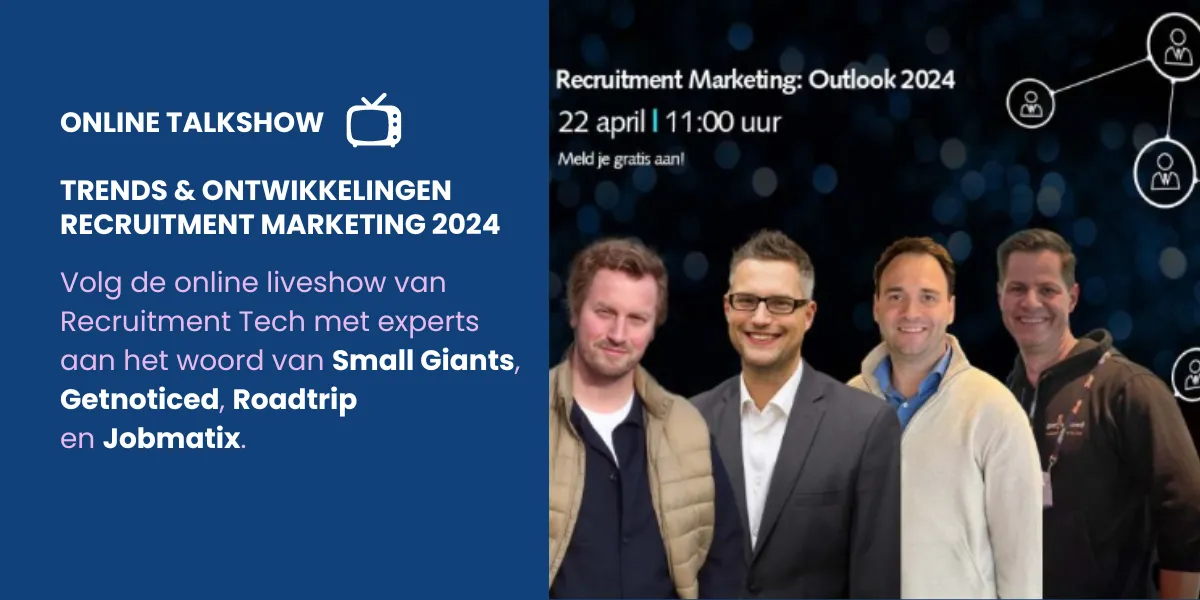 Announcement of the online talk show Recruitment Marketing Outlook 2024 with the four speakers side by side
